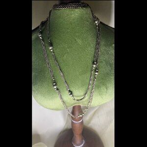 Long, Solid Sterling Silver, Disco Ball Beaded, Chain Necklace 30" Long